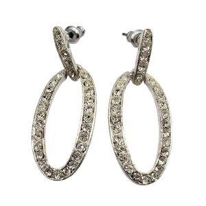 Monet Silver Stud Dangle Earrings Rhinestones Elegant Bling Wedding